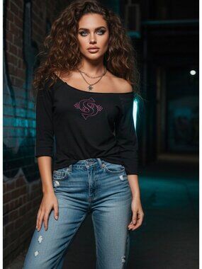 Vtg 90s NWT Smudge Pisces Studded Black Top | Y2K Grunge Streetwear Zodiac Indie